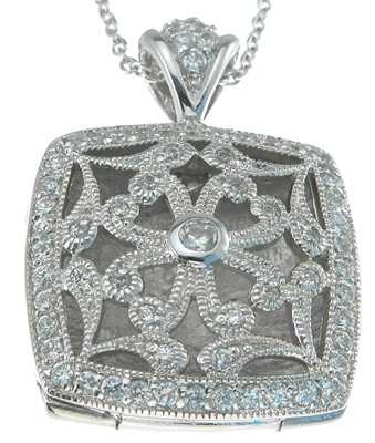 Sterling Couture n6173 1.5 mm 925 Sterling Silver Cubic Zirconium Brilliant Locket Antique Style Necklace, Rhodium Finish