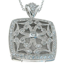 Sterling Couture n6173 1.5 mm 925 Sterling Silver Cubic Zirconium Brilliant Locket Antique Style Necklace, Rhodium Finish
