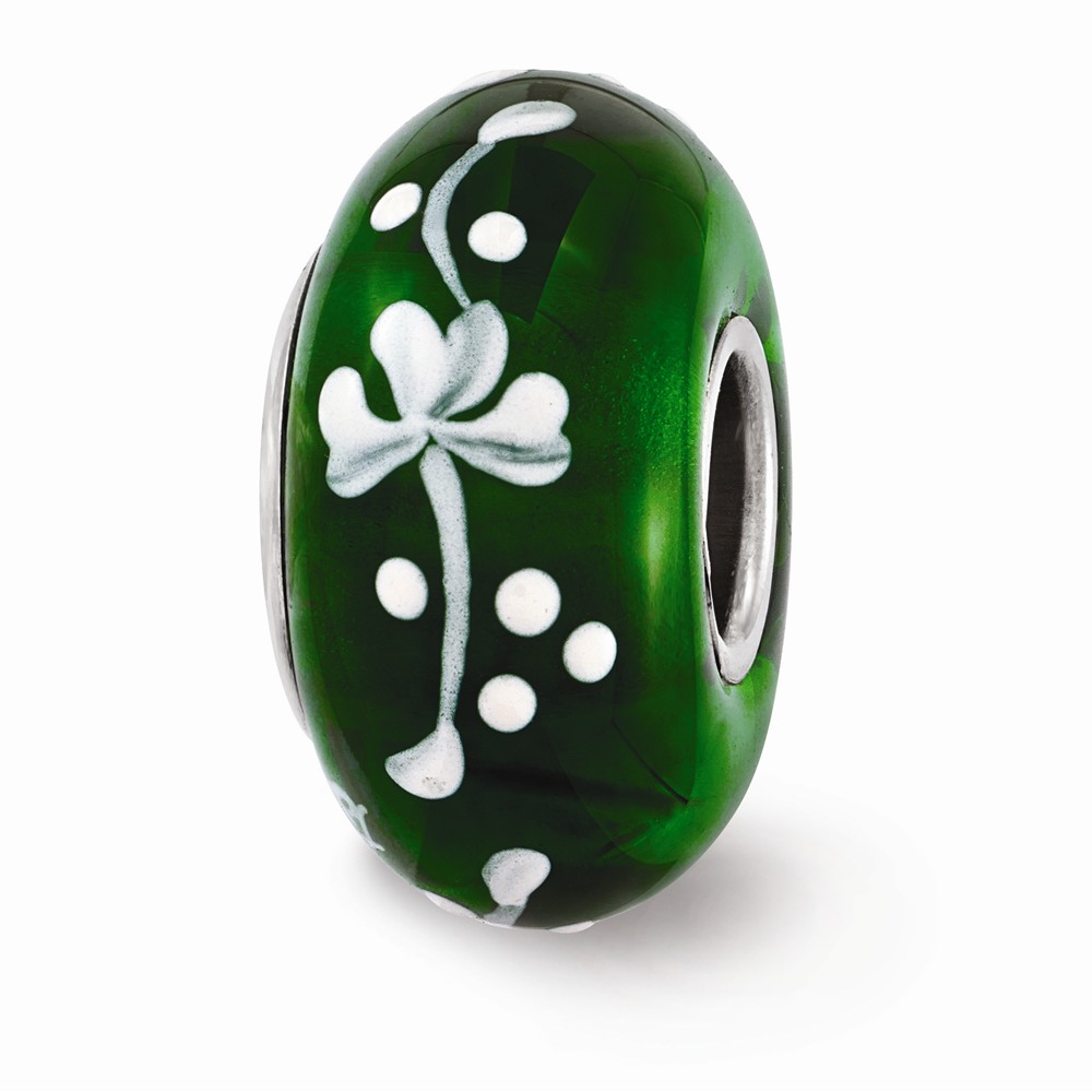 Glitter Sterling Silver Reflections Hand Painted Clover Floral Fenton Glass Bead