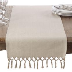 SARO LIFESTYLE SARO 1835.N1690B 16 x 90 in. Oblong Knotted Tassel Design Table Runner  Natural