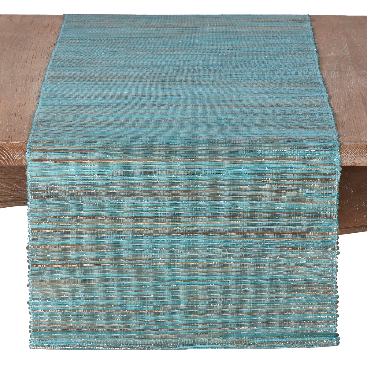 SARO LIFESTYLE 217.TQ1490B 14 x 90 in. Shimmering Woven Nubby Water Hyacinth Table Runner&#44; Turquoise