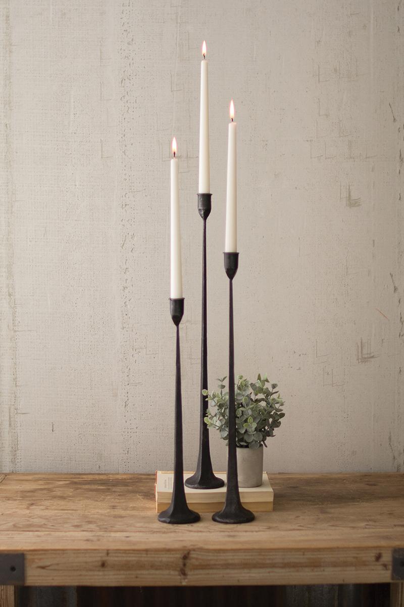 Kalalou CBL1020 3 x 19 in. Tall Cast Iron Taper Candle Holders - Set of 3