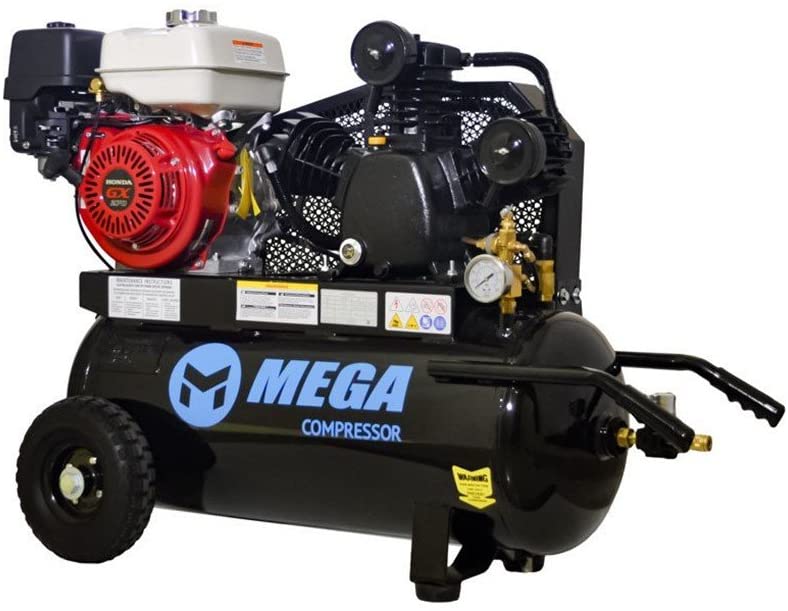 Mega Power MP-9022G 22 gal Wheeled 9 HP 20 CFM at 100-150 PSI Two Stage Taiwan Pump Air Compressor with Recoil Star Honda Engine