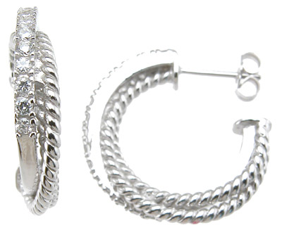 Sterling Couture e6349 925 Sterling Silver Brilliant Hoop Pave Earrings, Rhodium Finish