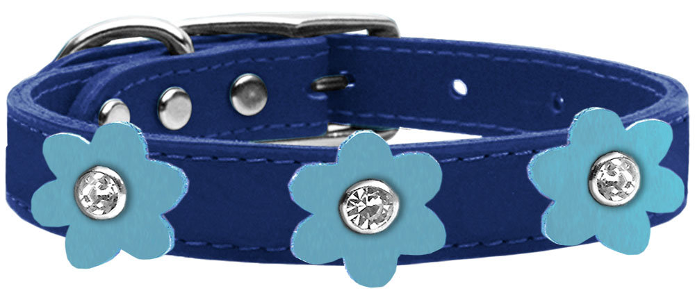 Mirage Pet Products 83-110 BL-BBL10 Flower Leather Collar&#44; Blue with Baby Blue - Size 10