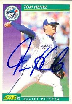 Autograph Warehouse 103327 Tom Henke Autographed Baseball Card Toronto Blue Jays 1992 Score No. 385