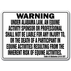 SignMission WS-D-1014-Alabama 10 x 14 in. Alabama - Activity Liability Warning Statute Horse Farm Barn Stable Equine Plastic Sign