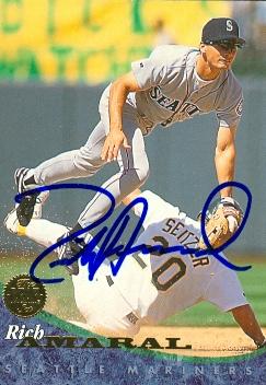 Autograph Warehouse 81877 Rich Amaral Autographed Baseball Card Seattle Mariners 1994 Leaf No .104