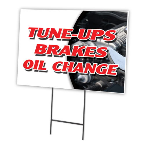 SignMission C-1216 Tune Ups Brakes Oil Cha 12 x 16 in. Tune-Ups Brakes Oil Change Yard Sign & Stake Outdoor Plastic Coroplast Window