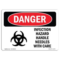 SignMission OS-DS-A-1014-L-1373 10 x 14 in. OSHA Danger Sign - Infection Hazard Handle Needles with Care