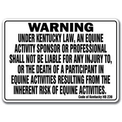 SignMission WS-Kentucky Equine Kentucky - Activity Liability Warning Statute Horse Farm Barn Stable Equine Sign