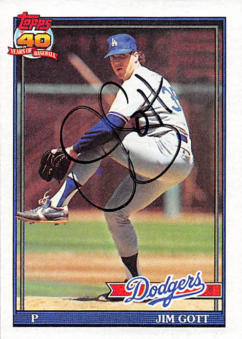 Autograph 156438 Los Angeles Dodgers 1991 Topps No. 606 Jim Gott Autographed Baseball Card