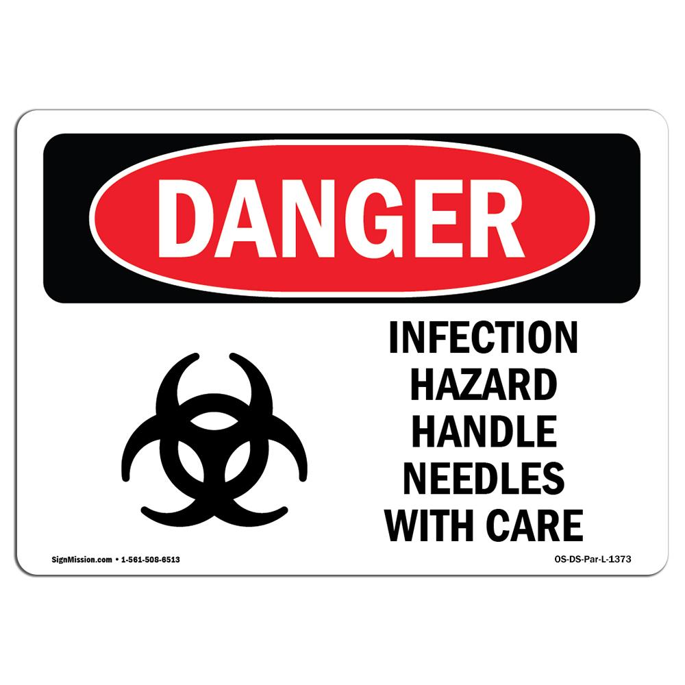 SignMission OS-DS-A-1218-L-1373 12 x 18 in. OSHA Danger Sign - Infection Hazard Handle Needles with Care