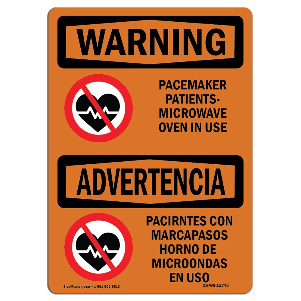 SignMission OS-WS-A-710-L-12745 7 x 10 in. OSHA Warning Sign - Pacemaker Patients Bilingual