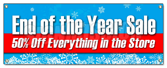 SignMission B-End Of The Year Sale 50 18 x 48 in. End of The Year Sale 50 Percent Off Everything Banner Sign