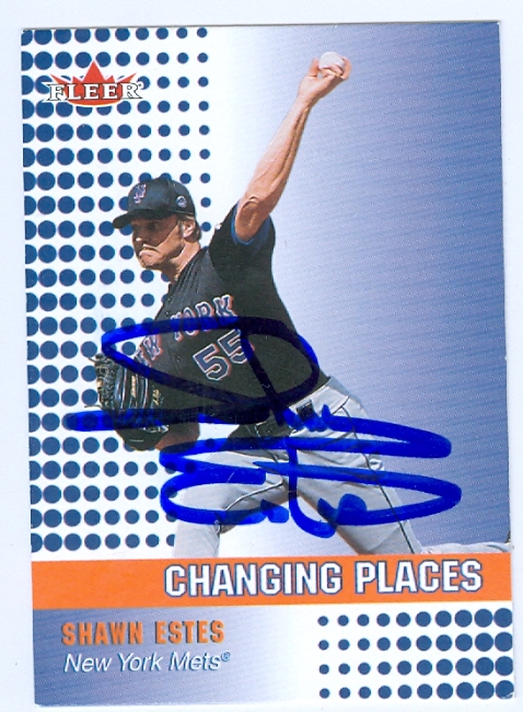 Autograph Warehouse 48438 Shawn Estes Autographed Baseball Card New York Mets 2002 Fleer No .458 Changing Places
