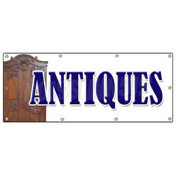 SignMission B-120 Antiques 48 x 120 in. Antiques Banner Sign - Antique Shop Dealer Signs Collectibles Furniture