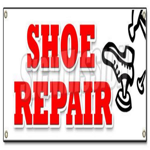 SignMission B-Shoe Repair 18 x 48 in. Banner Sign - Shoe Repair - Heels Soles Leather Work Luggage Repair While You Wait