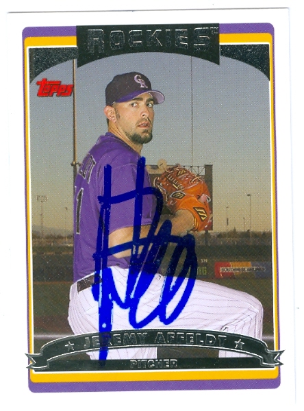 Autograph Warehouse 78486 Jeremy Affeldt Autographed Baseball Card Colorado Rockies 2006 Topps No .Uh81
