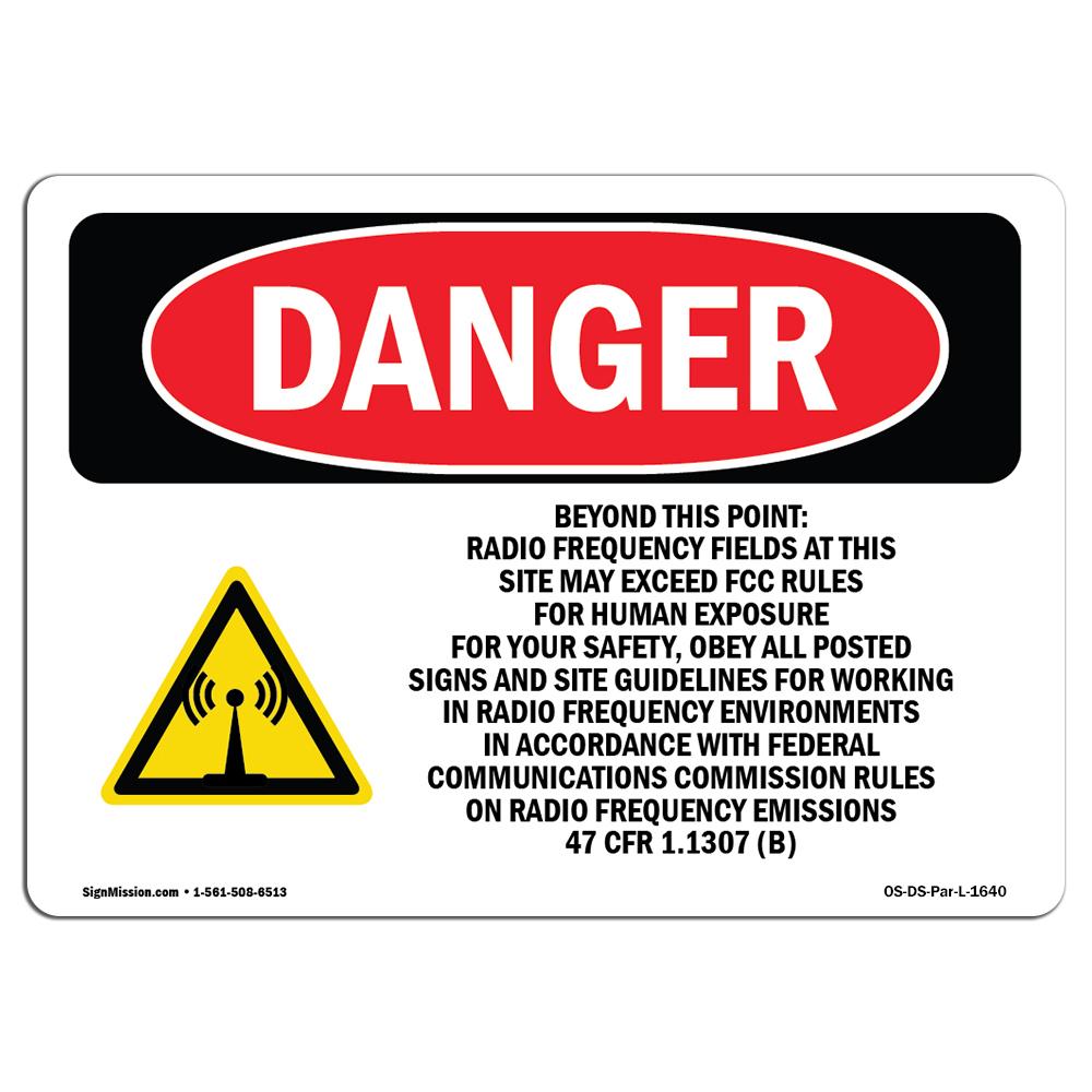 SignMission OS-DS-A-1218-L-1640 12 x 18 in. OSHA Danger Sign - Beyond This Point Radio Frequency Fields