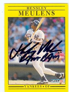 Autograph Warehouse 55622 Hensley Meulens Autographed Baseball Card New York Yankees 1991 Fleer No .U-47 Inscribed Bam Bam