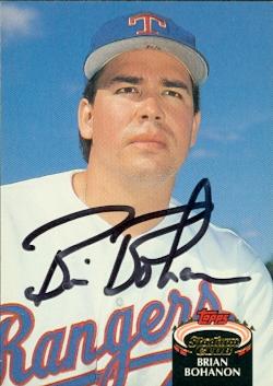 Autograph Warehouse 48635 Brian Bohanon Autographed Baseball Card Texas Rangers 1992 Topps Stadium Club No .297