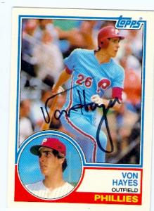 Autograph Warehouse 45475 Von Hayes Autographed Baseball Card Philadelphia Phillies 1983 Topps Traded No .40T