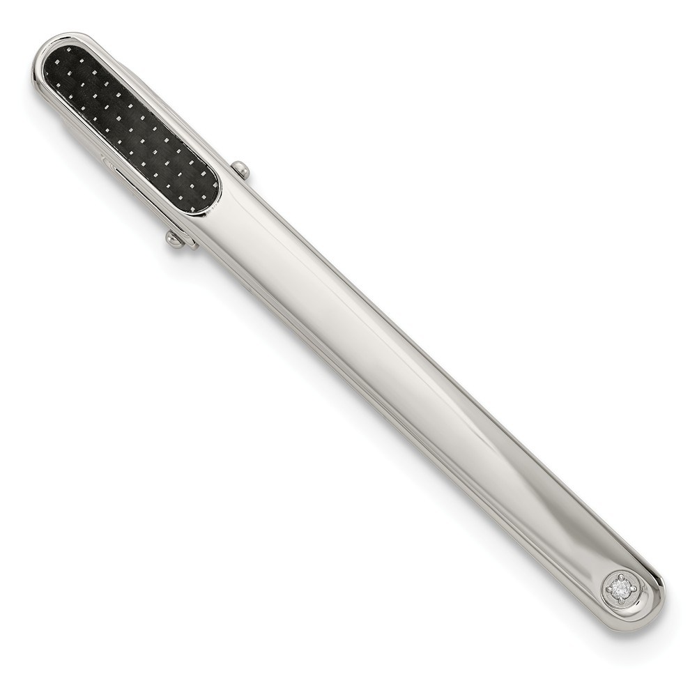 Chisel SRT102 Stainless Steel Polished with Black Carbon Fiber Diamond Accent Tie Bar
