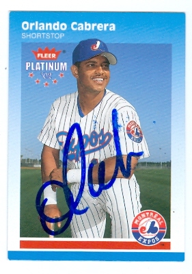 Autograph Warehouse 26603 Orlando Cabrera Autographed Baseball Card Montreal Expos 2002 Fleer Platinum No. 16