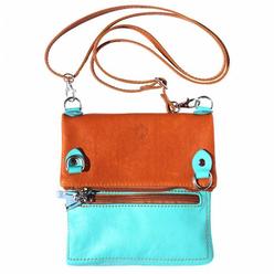 Fusiones Brigit Womens Luxury Shoulder Bag in Soft Genuine Calf Leather Handbag&#44; Turquoise & Tan