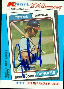 Autograph Warehouse 44620 Jeff Burroughs Autographed Baseball Card 1982 Kmart Mvp No .25 Texas Rangers