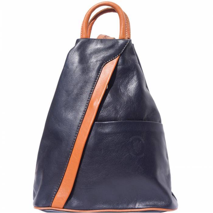 Fusiones Vanna Womens Luxury Leather Backpack Wear as Crossbody or Shoulder Bag&#44; Dark Blue & Tan