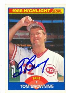 Autograph Warehouse 61436 Tom Browning Autographed Baseball Card Cincinnati Reds 1989 Score No. 658 Highlight Perfect Game