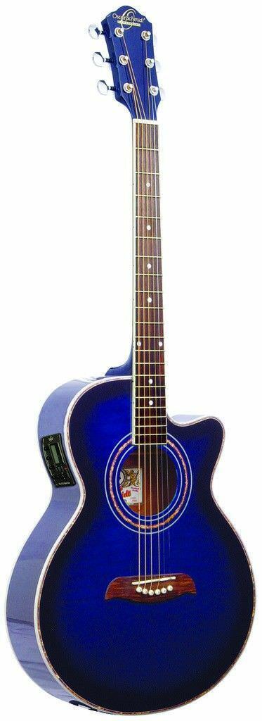 Oscar Schmidt OG10CEFTBL-A-U Electric & Acoustic Guitar&#44; Transparent Blue