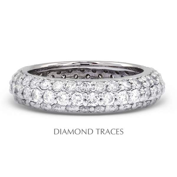 Diamond Traces UD-EWB458-4595 18K White Gold Pave Setting 1.71 Carat Total Natural Diamonds Three Row Band Eternity Ring