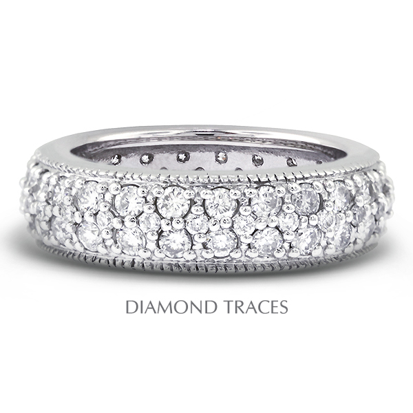 Diamond Traces UD-EWB357-3764 14K White Gold Pave Setting- 1.76 Carat Total Natural Diamonds- Two Row With Milgrain Eternity Ring