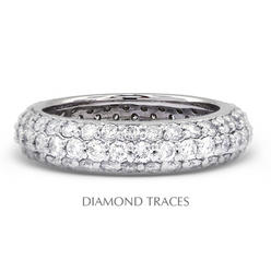 Diamond Traces UD-EWB458-9762 18K White Gold Pave Setting 1.61 Carat Total Natural Diamonds Three Row Band Eternity Ring