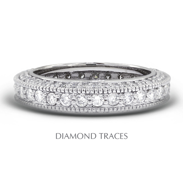 Diamond Traces UD-EWB457-4362 18K White Gold Pave Setting 2.07 Carat Total Natural Diamonds Vinage with Milgrain Eternity Ring