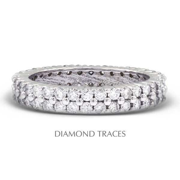 Diamond Traces UD-EWB178-9896 18K White Gold Prong Setting 2.71 Carat Total Natural Diamonds Two Row Band Eternity Ring