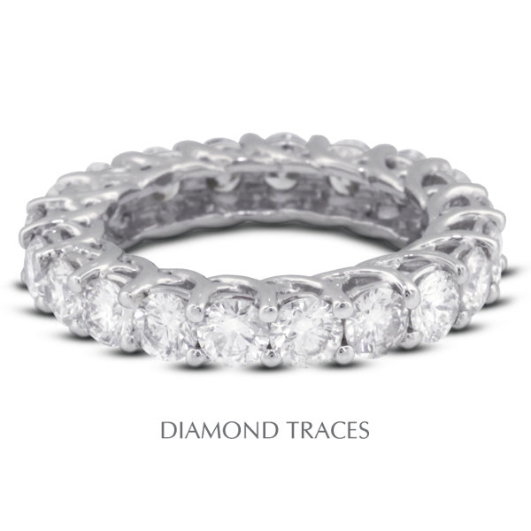 Diamond Traces UD-EWB418-9380 14K White Gold 4-Prong Setting 4.01 Carat Total Natural Diamonds Trellis Eternity Ring