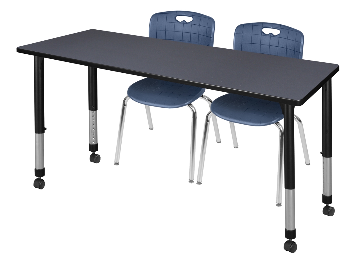 Regency MT6624GYAPCBK40NV 66 x 24 in. Kee Height Adjustable Mobile Classroom Table&#44; Grey & 2 Andy 18 in. Stack Chairs - Navy Blue
