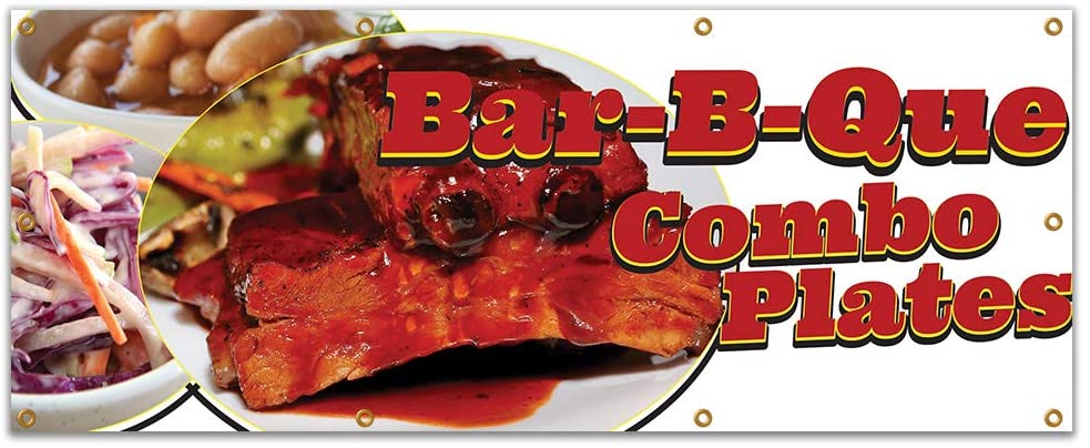 SignMission B-96 Bar-B-Que Combo Plates19 96 in. Bar-B-Que Combo Plates Banner with Concession Stand Food Truck Single Sided