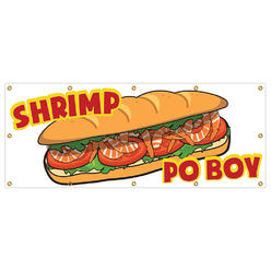 SignMission B-120 Shrimp Po Boy 48 x 120 in. Shrimp Po Boy & Heavy Duty 13 oz Vinyl Banner with Grommets Single Sided