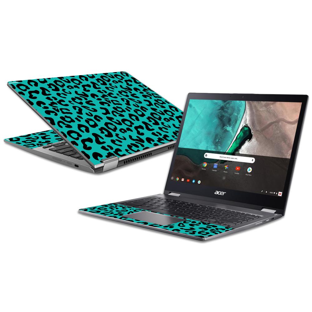 MightySkins ACCSP1318-Teal Leopard Skin Decal Wrap for Acer Chromebook Spin 13 2018 Sticker - Teal Leopard