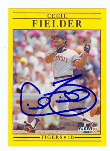 Autograph Warehouse 69212 Cecil Fielder Autographed Baseball Card Detroit Tigers 1991 Fleer No. 335