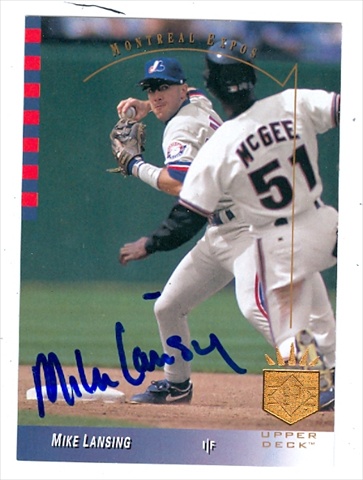 Autograph Warehouse 39036 Mike Lansing Autographed Baseball Card Montreal Expos 1993 Upper Deck Sp No. 105