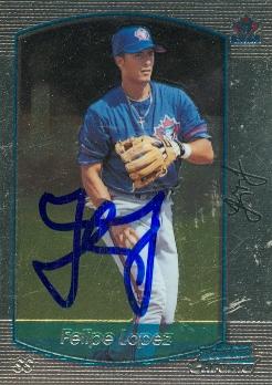 Autograph Warehouse 104159 Felipe Lopez Autographed Baseball Card Toronto Blue Jays 2000 Bowman Chrome No. 206 Rookie