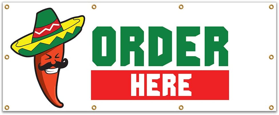 SignMission B-96 Order Here19 96 in. Order Here Banner with Concession Stand Food Truck Single Sided
