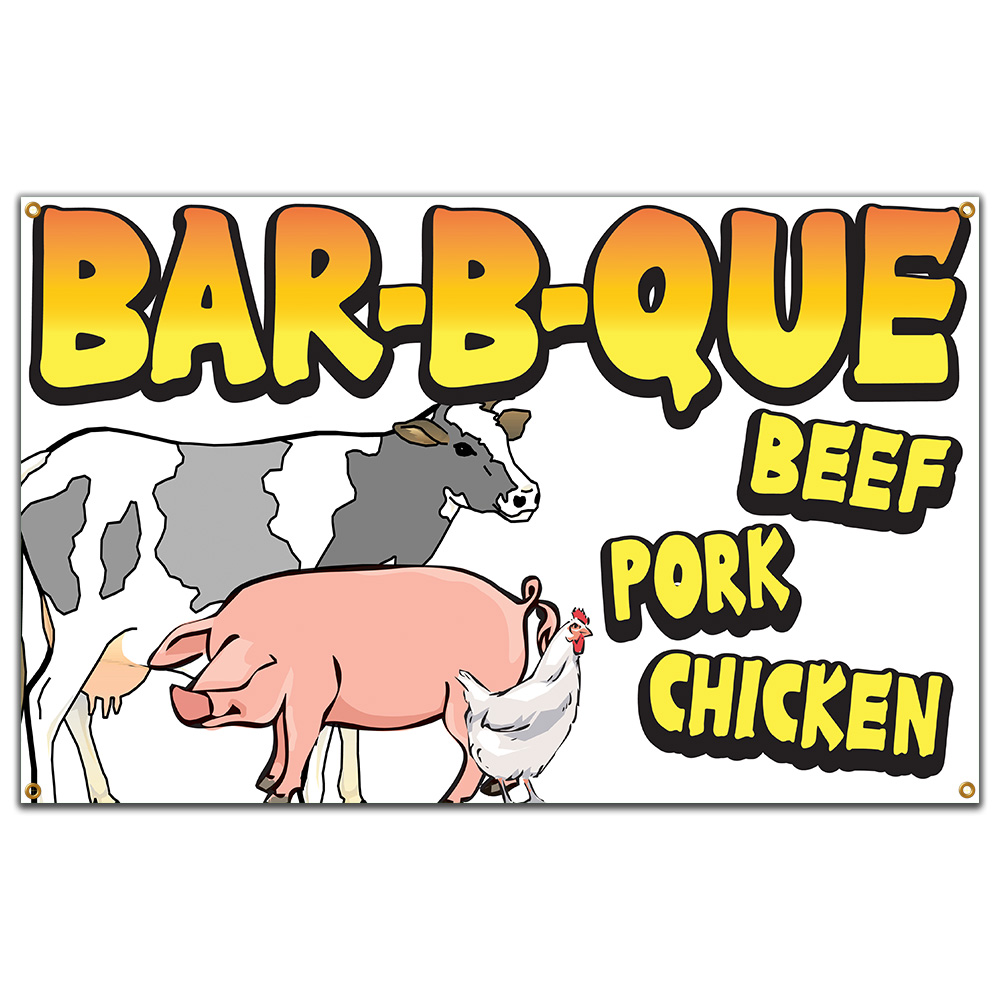 SignMission B-60 Bar-B-Que Beef Pork Chicken19 60 in. Bar-B-Que Beef Pork Chicken Banner with Concession Stand Food Truck Single Sided