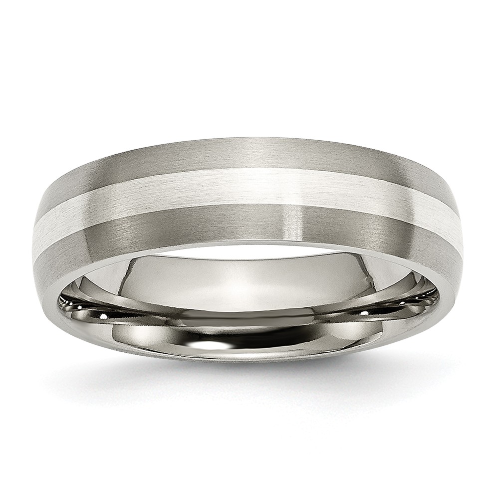 Get Noticed 6 mm Titanium Sterling Silver Inlay Brushed Band, Size 6